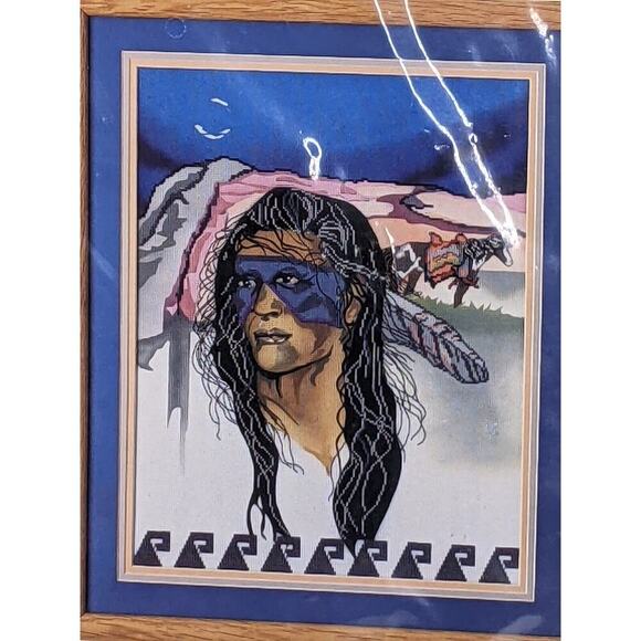 NATIVE AMERICAN INDIAN WARRIOR Counted Cross Stitch Stamped Kit 14 x 18" NEW - Picture 3 of 5